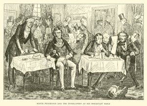 Major Pendennis and the Interlopers vid hans frukostbord (gravyr) av Hugh Thomson