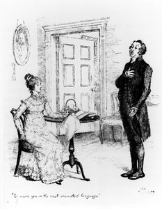 Mr Collins och Elizabeth, från "Pride and Prejudice" av Jane Austen (1775-1817) c.1894 (gravyr) (bw foto)