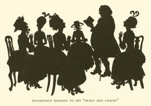 Richardson läser till sina "Muses and Graces" (gravyr) av Hugh Thomson