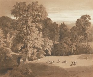 Parkland vid Minto House (penna och bläck och tvätt)