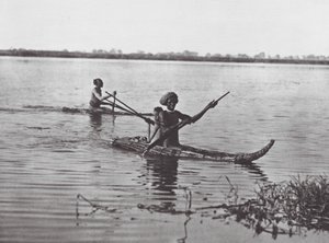 Afrika: Shilluk-flottar (svartvitt foto) av Hugo Adolf Bernatzik