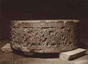 Mexiko: Kung Tizocs offeraltare, Nationalmuseum (svartvitt foto) av Hugo Brehme