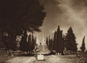 Mexiko: Cholula, Guadalupe-kyrkan (svartvitt foto) av Hugo Brehme