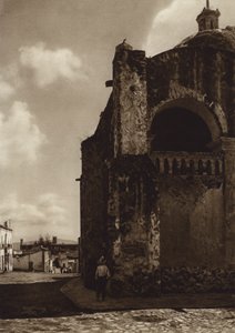Mexiko: Cuernavaca, Del av katedralen (svartvitt foto) av Hugo Brehme