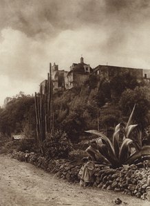 Mexiko: Kyrkan i Tepepam (svartvitt foto) av Hugo Brehme