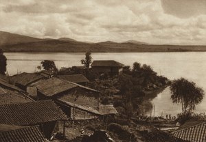 Mexiko: Patzcuaro Lagoon, Xanicho Island (svartvitt foto) av Hugo Brehme