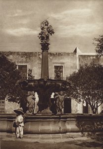 Mexiko: Puebla, Fuente de San Miguel (svartvitt foto) av Hugo Brehme