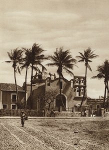 Mexiko: Vera Cruz, Kyrka med klocktorn (svartvitt foto) av Hugo Brehme