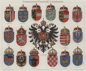 Det österrikisk-ungerska imperiets vapen (färg litho) av Hugo Gerard (after) Strohl