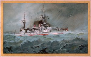 SMS. Linienschiff Brandenburg (vapen röd örn på vit sköld, S.M.S. Wörth = svart kejsarörn på guldsköld)
