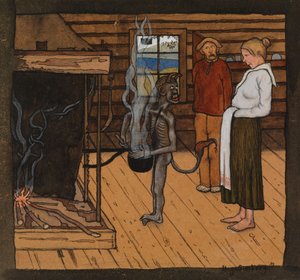 Den stackars djävulen vid elden; Djävulen vid grytan av Hugo Simberg