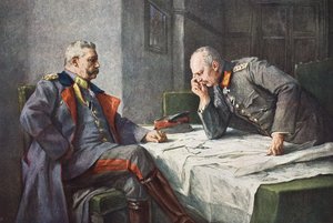 General von Hindenburg och generalkvartermästaren Erich von Ludendorff vid kartbordet