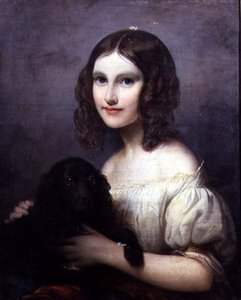 Porträtt av en ung flicka med sin hund av Hugues Merle