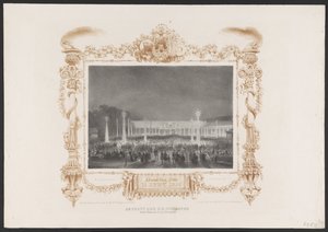 Kvällsfest för studenterna, 1836 Partiet av H.H. Students in the Garden av C. van Leeuwen / Evening of the 14 Juny 1836 (titel på objekt) Plattor för firandet av det andra hundraårsjubileet av Utrechtsche Hogeschool, 1836 (serietitel)