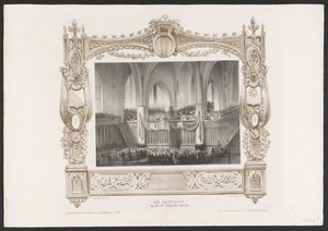 Procession med tryckpress, 1836 Kantaten i St. Jakobs kyrka / 17 juni 1836 (titel på objekt) Plattor för firandet av det andra hundraårsjubileet av Utrechtsche Hogeschool, 1836 (serietitel)