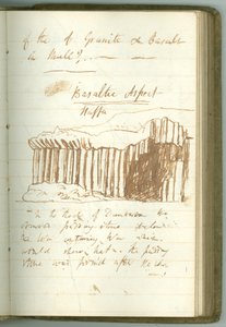"Basaltic Aspect, Staffa", sida från Sir Humphry Davys personliga anteckningsbok (bläck på papper)