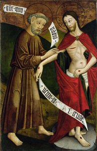 Kristus och St. Thomas, panel av den tidigare höga altartavlan i kyrkan Sankt Peter och Paulus i Csíksomlyó, ca 1480 (äggtempera på panel)