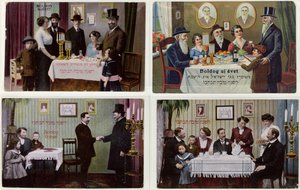 Vykort som föreställer den judiska familjen på Rosh Hashanah av Hungarian School