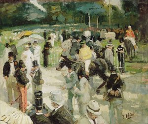 Racing på Longchamp (olja på duk) av Hurst Balmford