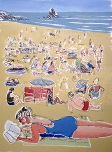Bathers, Broadhaven Beach, Dyfed, 1995 (olja på bläck ombord)
