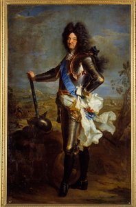 Porträtt till fots av Ludvig XIV i rustning (1630-1715). Målning av Hyacinthe Rigaud (1659-1743)