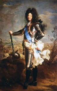 Porträtt av Ludvig XIV, solkungen (1638 - 1715). Olja av Hyacinthe Rigaud, utsedd till kungens porträttör.