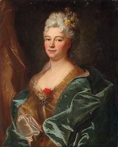 Porträtt av Marquise de la Mesangere, född Marguerite de Rambouillet av Hyacinthe Francois Rigaud