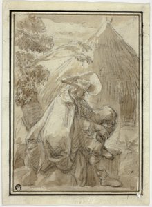 Sittande man i mantel av Thatched Hut av III Follower of Herman Saftleven