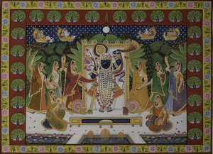Gopis som dyrkar Krishna