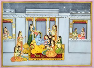 Krishna och gopis på natten