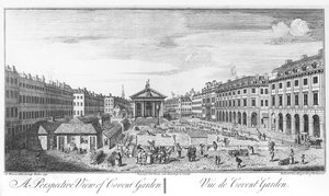 En perspektivvy av Covent Garden av I. (after) Maurer