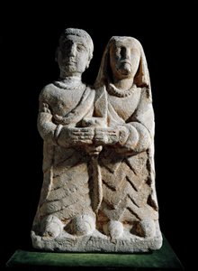 Iberisk konst: statyett av ett par som ger ett offer. Skulptur från Albacete, Spanien. 300-talet f.Kr. Madrid, Arkeologiska museet