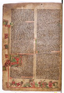 Historikerad initial D i början av Sagan om Olaf Tryggvason, från Flateyjarbok (Boken om Flatey) sent 1300-tal av Icelandic School