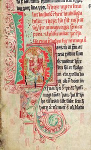 Historikerad initial H, från Skarosbok (The Book of Skard) c.1350