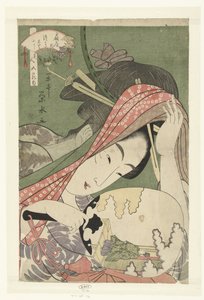Courtesan Tsukasa från Ogiya-huset Ogiya uchi Tsukasa (titel på objekt) Beautys and the Five Festivals (serietitel) Bijin gosekku (serietitel på objekt)