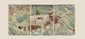 Taira-spökena attackerar Yoshitsunes skepp av Ichiyusai Kuniyoshi