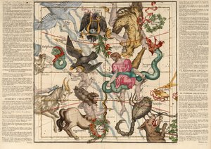 Winter Solstice , Tallrik 5 från beskrivningen av det himmelska klotet i platta bord, pub. 1674 (handfärgad gravyr) av Ignace Gaston Pardies