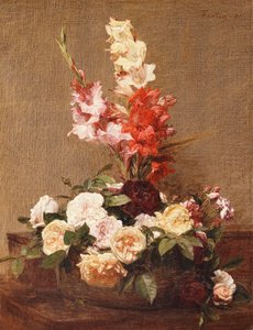 Gladioler och rosor, 1881 av Ignace Henri Jean Fantin-Latour