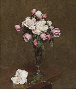Rosa och vita rosor i en champagneflöjt, 1874 av Ignace Henri Jean Fantin Latour