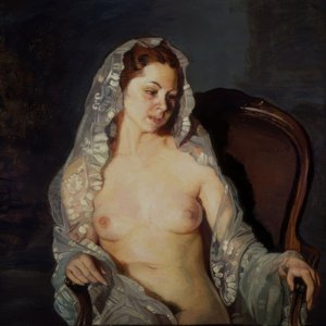 (KVINNA SITTER NAKEN MED TRANSPARENT TÄKTA) - 1900-talet