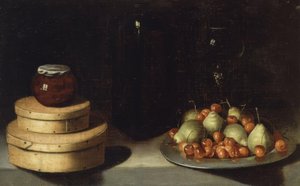 STILLEV (BRICK MED KÖRSBÄR OCH PÄRON, LÅDOR OCH FLASKA HONING) - XX-TALET av Ignacio Zuloaga y Zabaleta