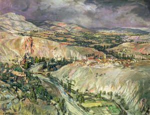 Landsbygd i Navarra (olja på kort) av Ignacio Zuloaga y Zabaleta