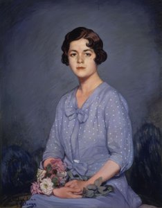 LUCIA - (PORTRÄTT AV EN UN FLICKA SITTER MED BLOMMOR I HAND) - 1900-talet av Ignacio Zuloaga y Zabaleta