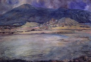 TOWN OF ZARAGOZA - ESCO - XX CENTURY - OIL / CANVAS - 90 X 30 CMS av Ignacio Zuloaga y Zabaleta