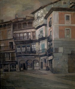 SPANSKA FOLK - LANDSKAP AV CASTILLA - OLJA / TYG - 93 X 77 CM av Ignacio Zuloaga y Zabaleta
