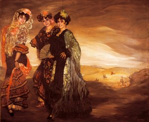 De tre kusinerna (med traditionella spanska dansdräkter) c.1903 (olja på duk) av Ignacio Zuloaga y Zabaleta