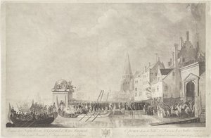 Aankomst van Napoleon i Josephine te Antwerpen, 1803 Napoleon den store och hans maka Auguste intog i staden Antwerpen den 18 juli 1803 (titel på objektet) av Ignatius Joseph van den Berghe