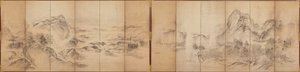 Mountain Views, baksidan av en skärm med sex paneler, Edo Period, 1856-58 (tvätt på papper) av Ikeda Koson