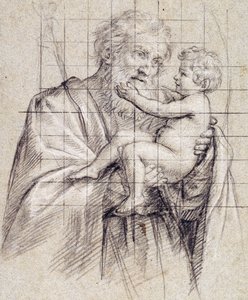 Saint Joseph håller i Kristusbarnet, av Il Sassoferrato