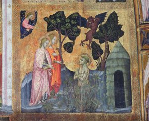 Den helige Franciskus kastar sig in i de taggiga odlingarna, fresk från Porziuncola, 1393 av Ilario da Viterbo